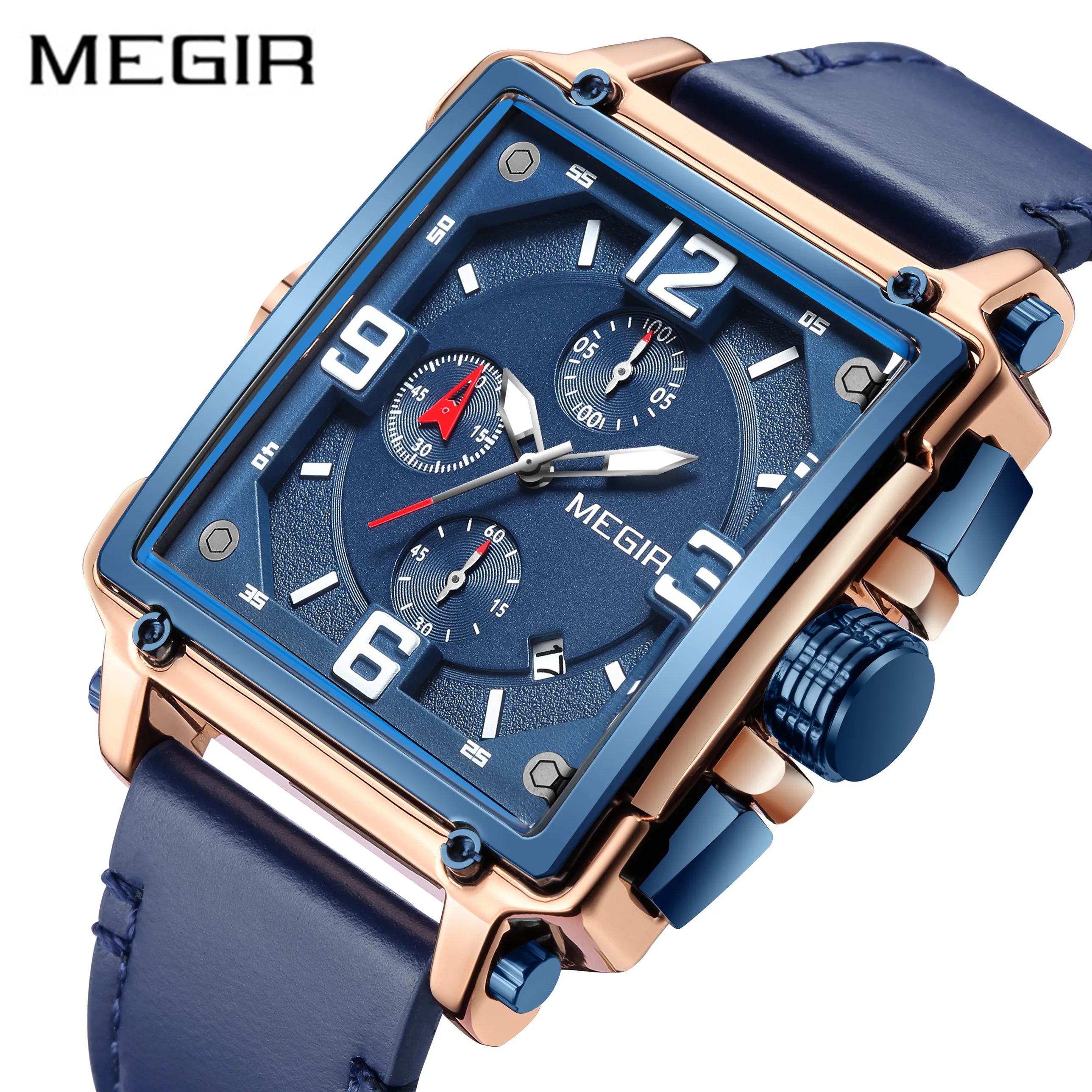 MEGIR Top Brand Watches for Men Waterproof Leather Quartz Wrist Watch