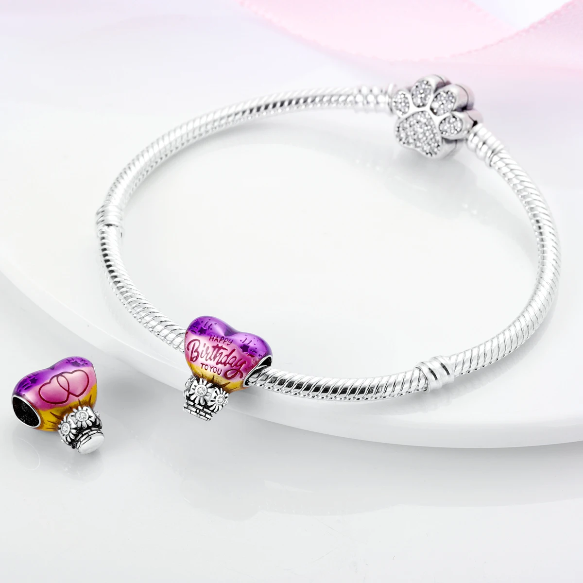 Silver Plated Purple Charms Flower Butterfly Dangle Charm Beads Fit Original Bracelet Diy Pendants