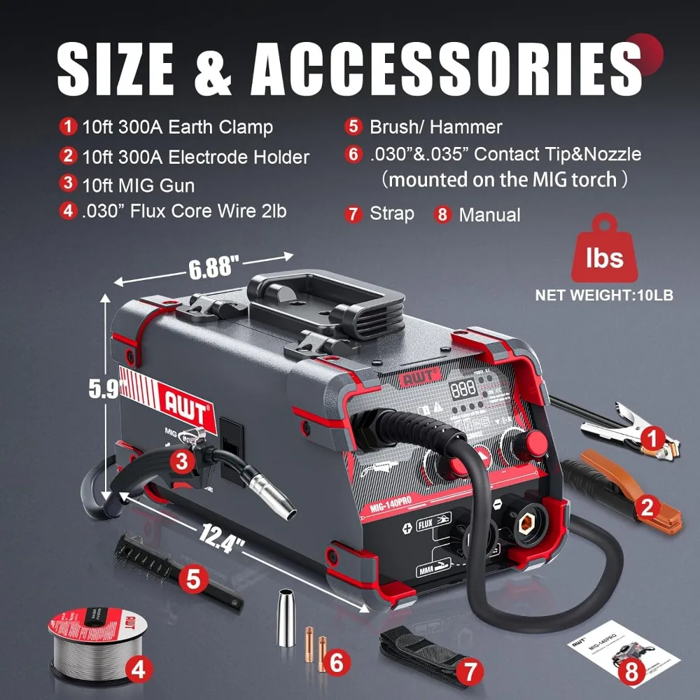 140Amp MIG Welder Flux Core MIG Welder/Stick/Lift TIG 3 in 1 Welding Machine, Welder Machine 110V With Synergy IGBT Inverter 6