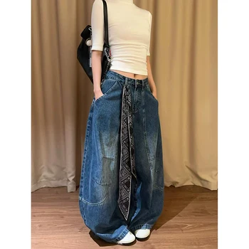 2025 Autumn Women Vintage Y2K 2000s High Waist Jeans Korean Oversize Fashion Loose Casual Blue Wide Leg Pants Lady Streetwears 1