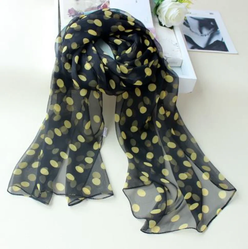 Spring and Autumn Georgette Polka Dot Scarves Bright Red Scarves Dot Scarves Women's Thin Chiffon Long Scarves Sunscreen Shawls 6