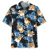 Cartoon Corgi Dog Graphic Hawaiian Shirt For Men Summer 3d Printed Animal Pets Short Sleeves Street Tops Lapel Button Blouse 1