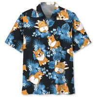 Cartoon Corgi Dog Graphic Hawaiian Shirt For Men Summer 3d Printed Animal Pets Short Sleeves Street Tops Lapel Button Blouse 1