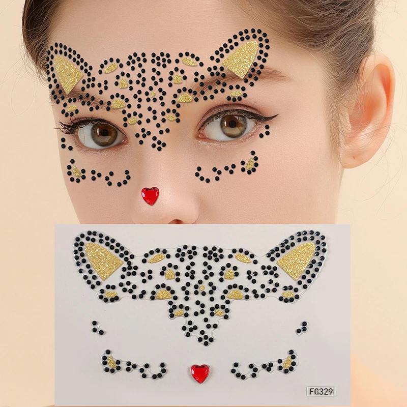 

Cute Cat 3D Acrylic Rhinestone Face Sticker Masquerade Party Face Makeup Decoration Temporary Tattoo Face Painting Decals