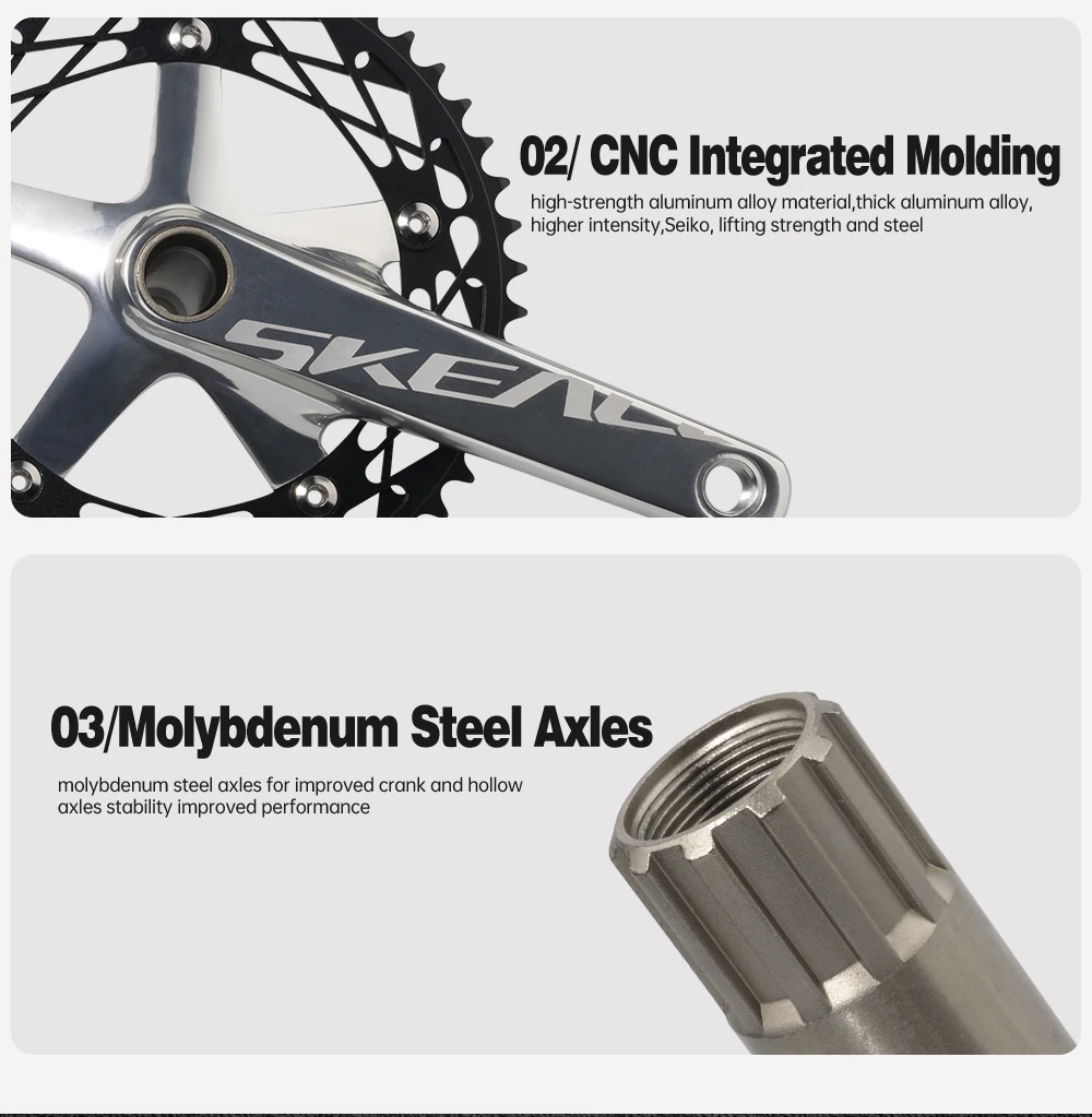 SKEACE Fixed-Gear-Kurbelgarnitur 165mm Integriert 144 BCD Hollowtech Kurbel Ultraleicht Aluminiumlegierung Single Speed 49T Track-Bike-Teile – Detail 7