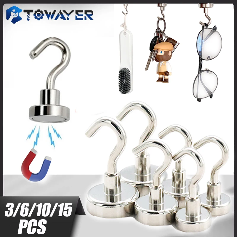 10Pcs Heavy Duty Magnetic Hooks Strong Neodymium Magnets Hook Non-marking Suction Cup Hanging Key Hanger Household Storage | Дом и сад