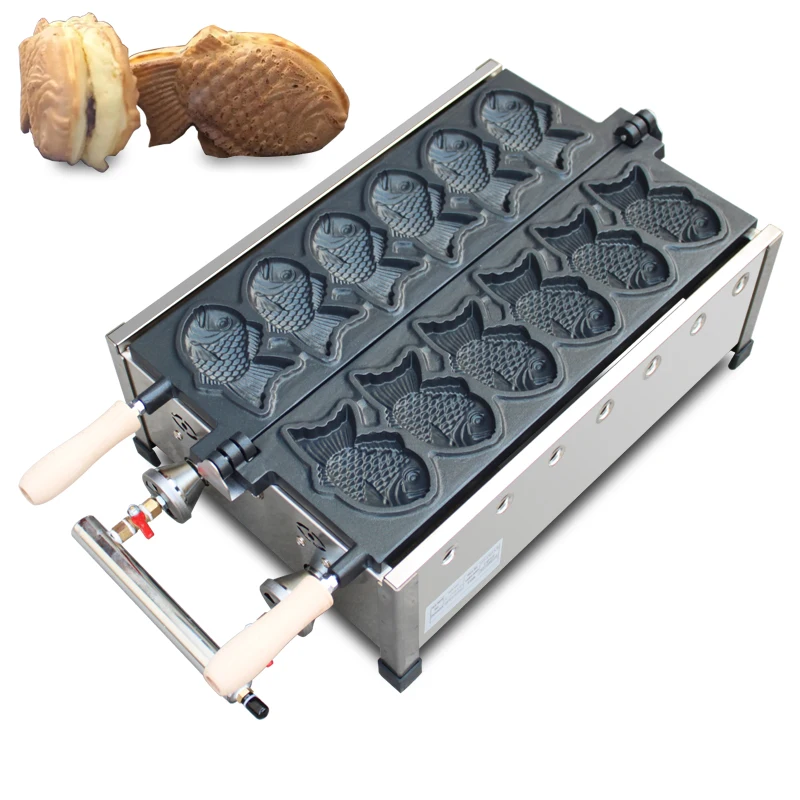 Description Picture 4 of itemCommercial 6pcs Fish Shape Waffle Maker Taiyaki Machine LPG Gas Waffle Cone Maker fish Model Non Stick Dessert  machine