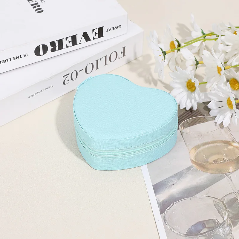 Mini Box for Rings Earrings Necklaces Heart-Shaped Small Jewelry Box Travel Jewelry Case Girls  Necklaces Organizing Portable PU 2