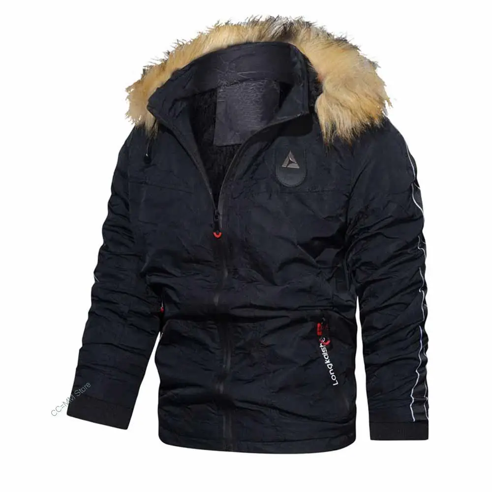 New Winter parka men's hooded coat windproof warm loose casual cotton coat men's Solid color long sleeve