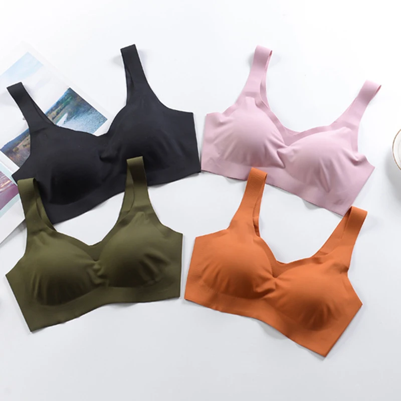

Ice Silk Bra Seamless Vest Bras Women Push Up Underwear Lingerie Sleep Top Padded Bralette Soutien Gorge Sports Vests And Bras