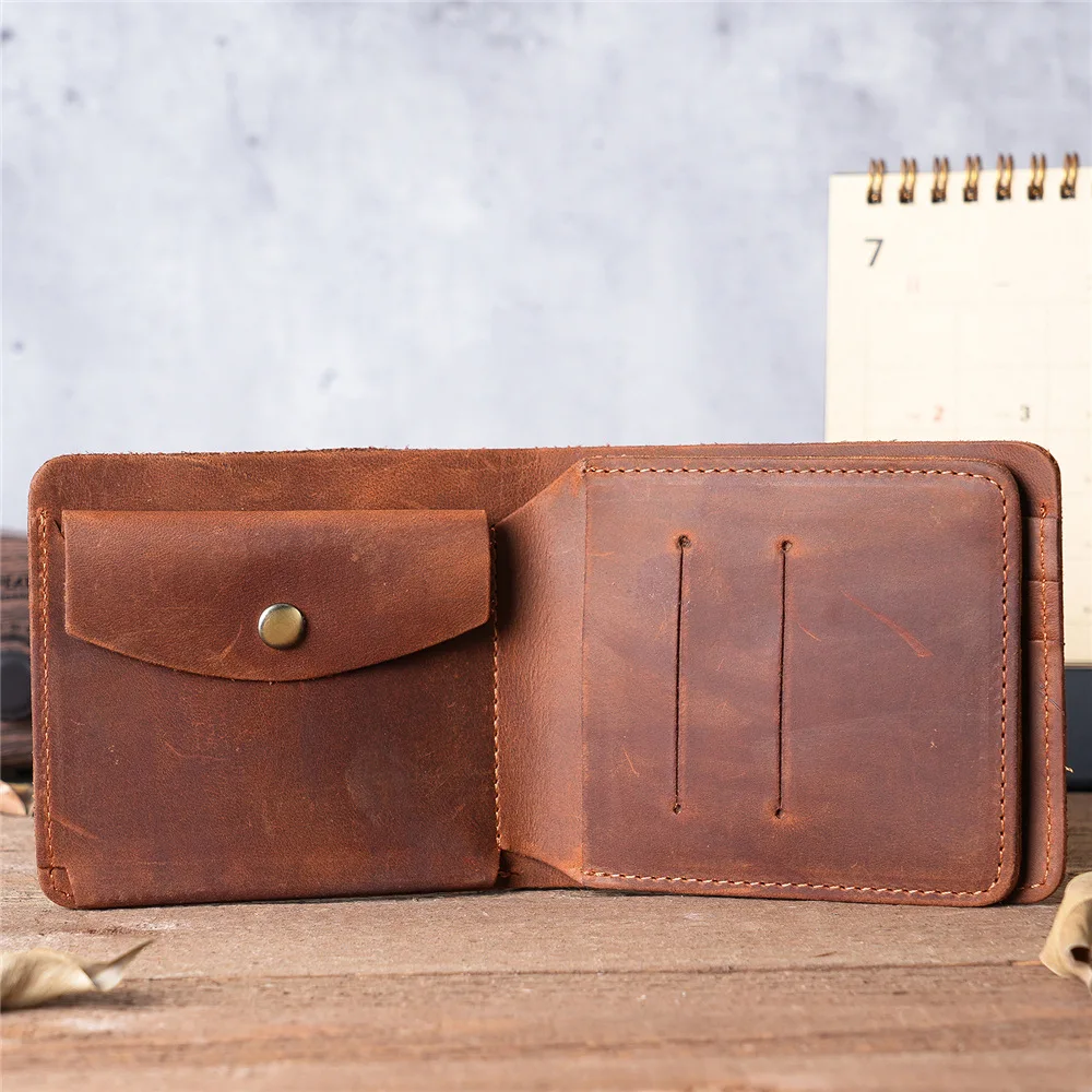 2024 Minimalist Genuine Leather Men Wallet with Coin Pocket Man Credit Card Holder Trifold Short Wallet Handmade Money Bag Purse