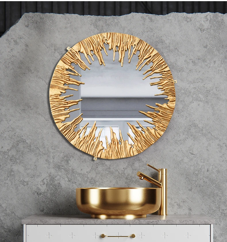 All Copper Wall Hanging Mirror Dressing Luxury Bathroom Dressing Round Mirror Gold Bathroom Living Room Deco Salon Room Decor
