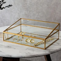 Glass and Brass Jewelry Box, Vintage, Copper-Edged, Transparent Organizer, Storage Case with Lock for Elegant Display 2