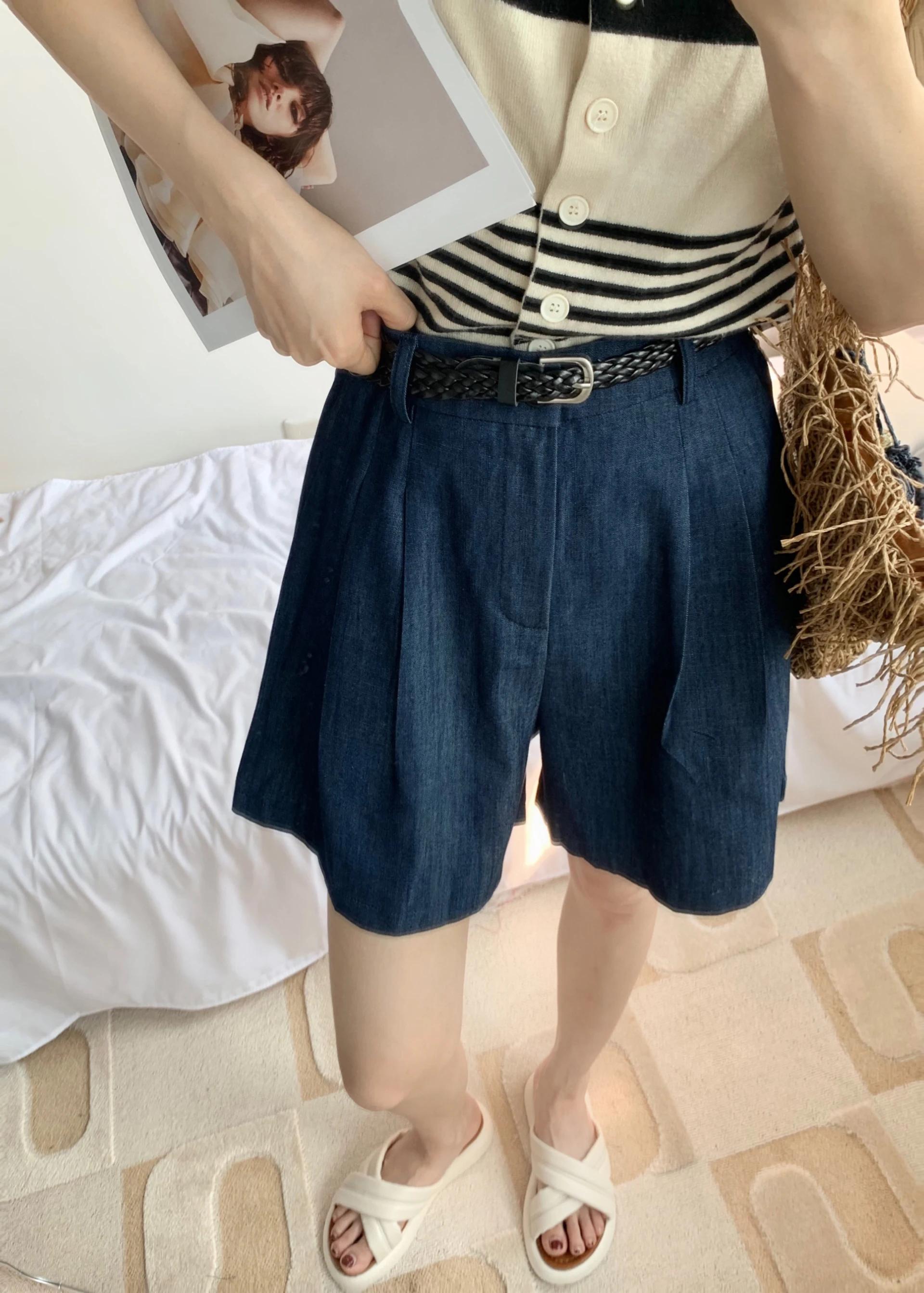 Women's Casual Thin Soft Denim Shorts Lady Summer High Waist Solid Color Loose Short Jeans