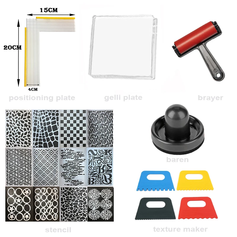 Bündel Harz Gelli Platte Starter Kit Werkzeug Schablonen set für die Druck herstellung Mixed Media Art Craft Sortimente klares Gel – Detail 3
