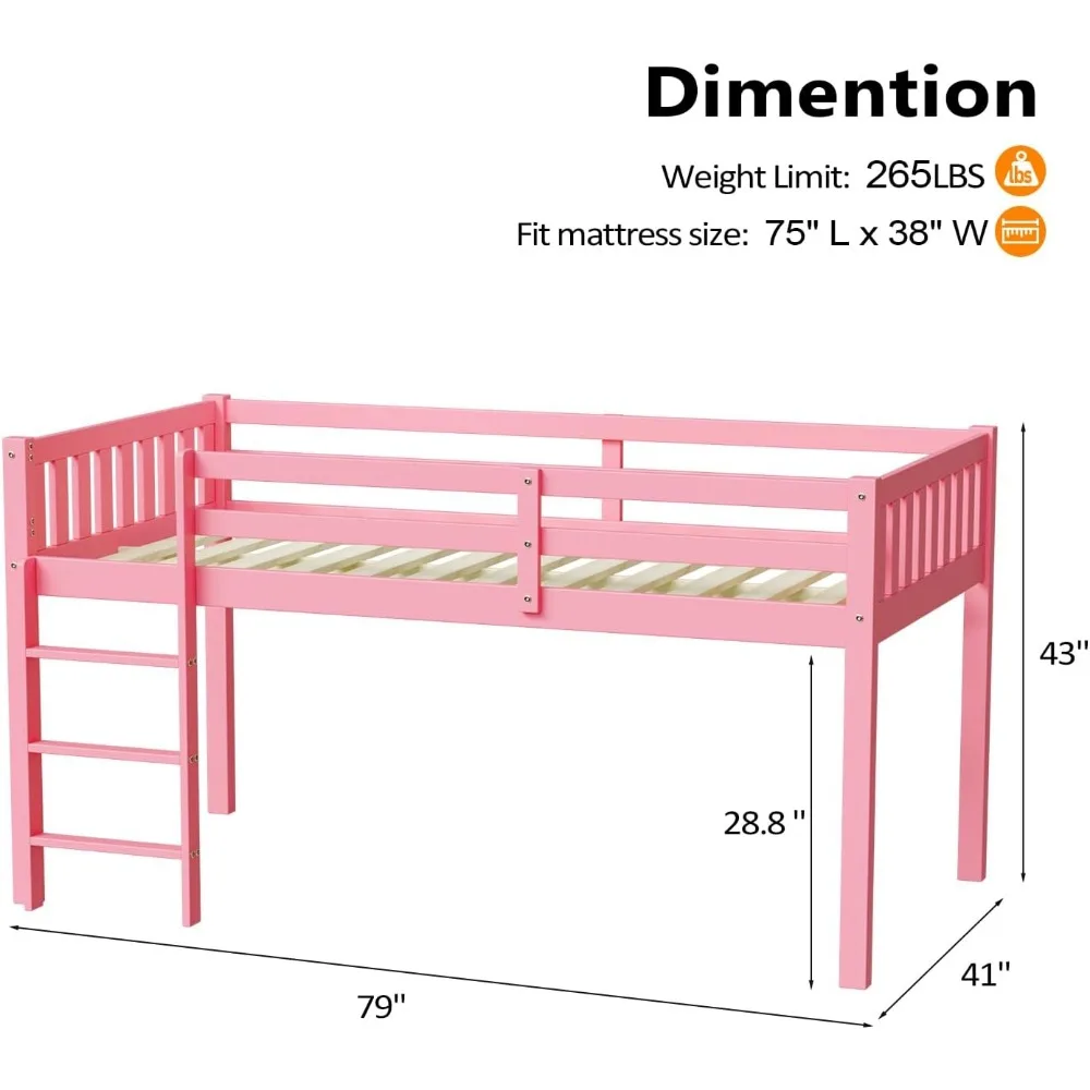 Bed Twin Size with Stairs, Wooden Toddler Loft Bed for Kids, Junior，Young Teens，Pine Wood Twin Bed Frame, Space-Saving Design 5