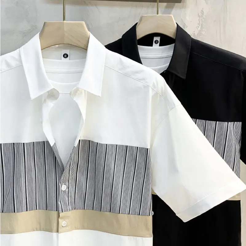 2024 New Summer Hong Kong Style Trendy Pi Shuai Fashionable Polo Collar Colored Loose Casual Simple Short Sleeved Shirt for Men