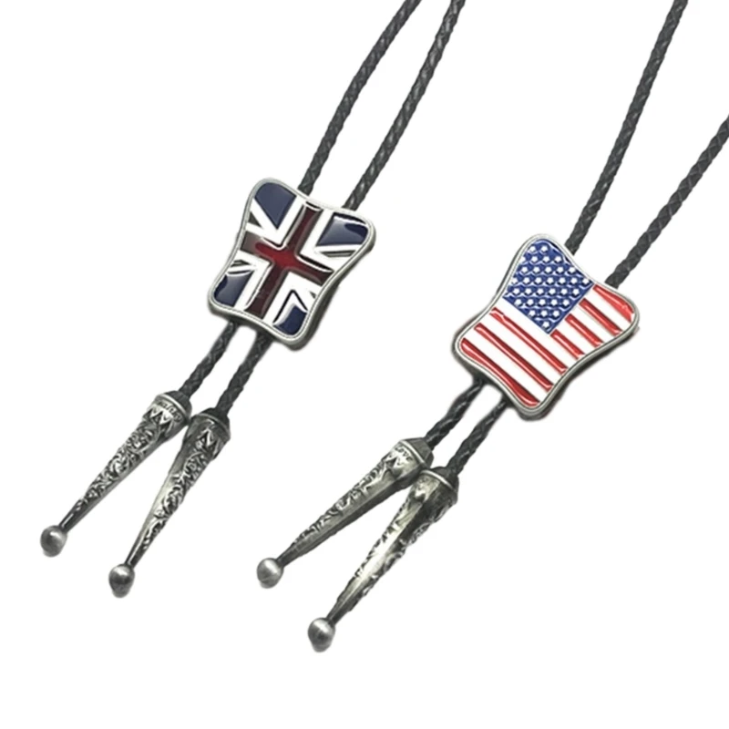 

Metal Carving Bolo Tie Cowboy Flags Pendant Necktie for Shirt Jeans Western Necklace Elegant Leather Necktie Bolo Tie