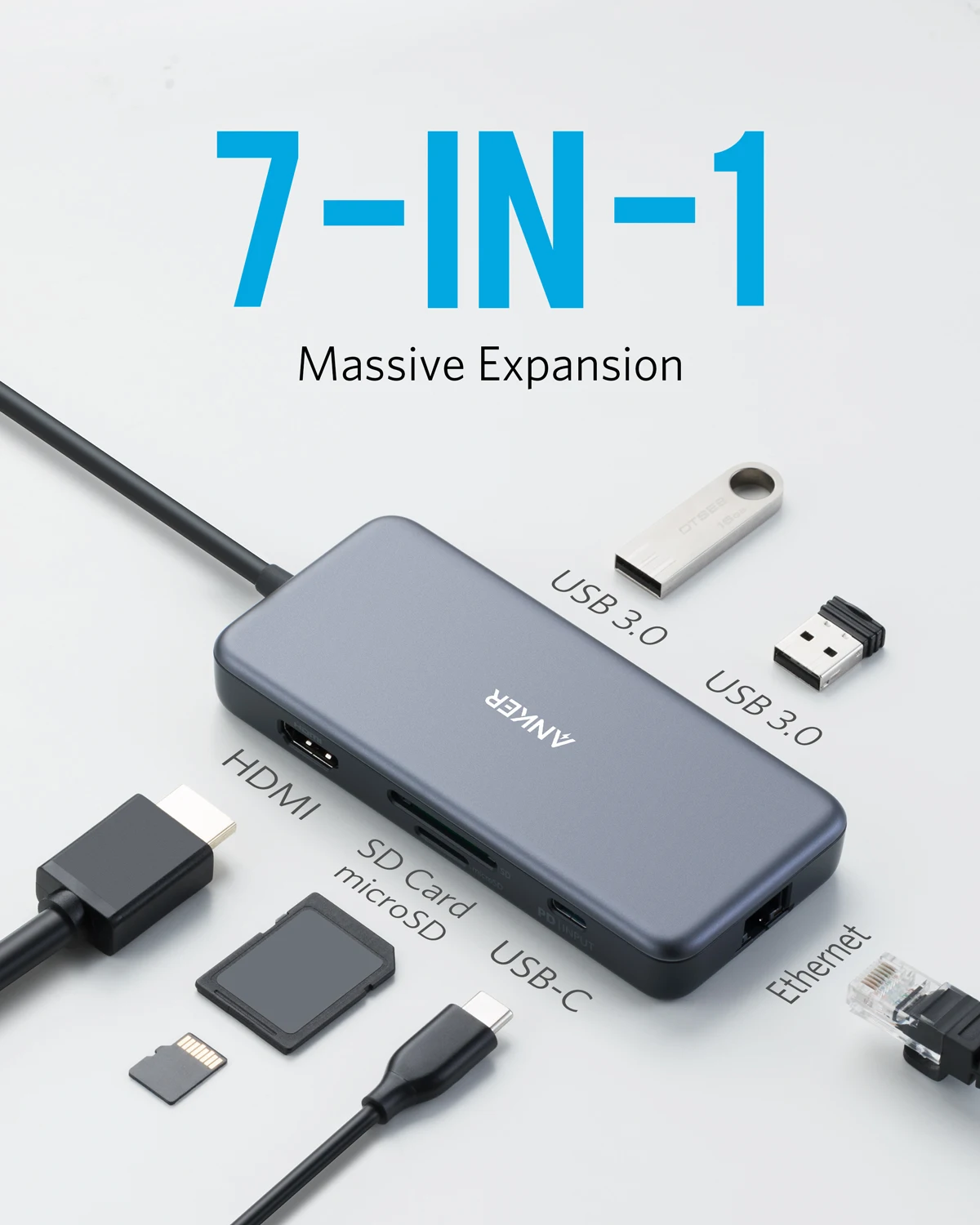 Anker USB C  , PowerExpand + 7-in-1 USB , 4K USB C-HDMI 60W  , 1Gbps ̴ PC ׼