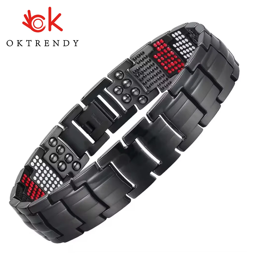100% Pure Titanium Magnetic Bracelet Men Black Chain Men Bracelet Hematite Health Energy for Women Benefits Magnetic Bracelet