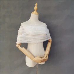 Sheer Bolero Jacket Pearl Beaded Shawl Ruched Wedding Wrap Elegant Women Shrug Lace Up Back