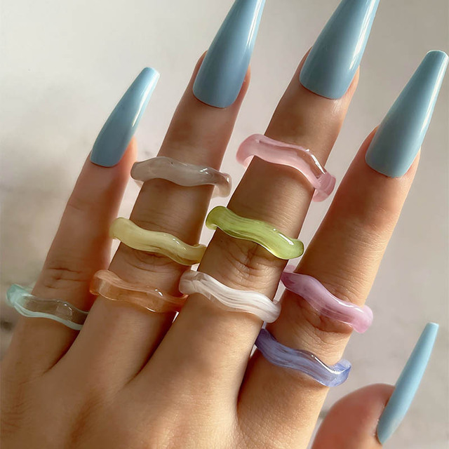 and Romantic Ring Set Girls Cute Candy Color Irregular Knuckle Rings 9 Piece Set Jewelry set 2021 Retro Vintage Ring