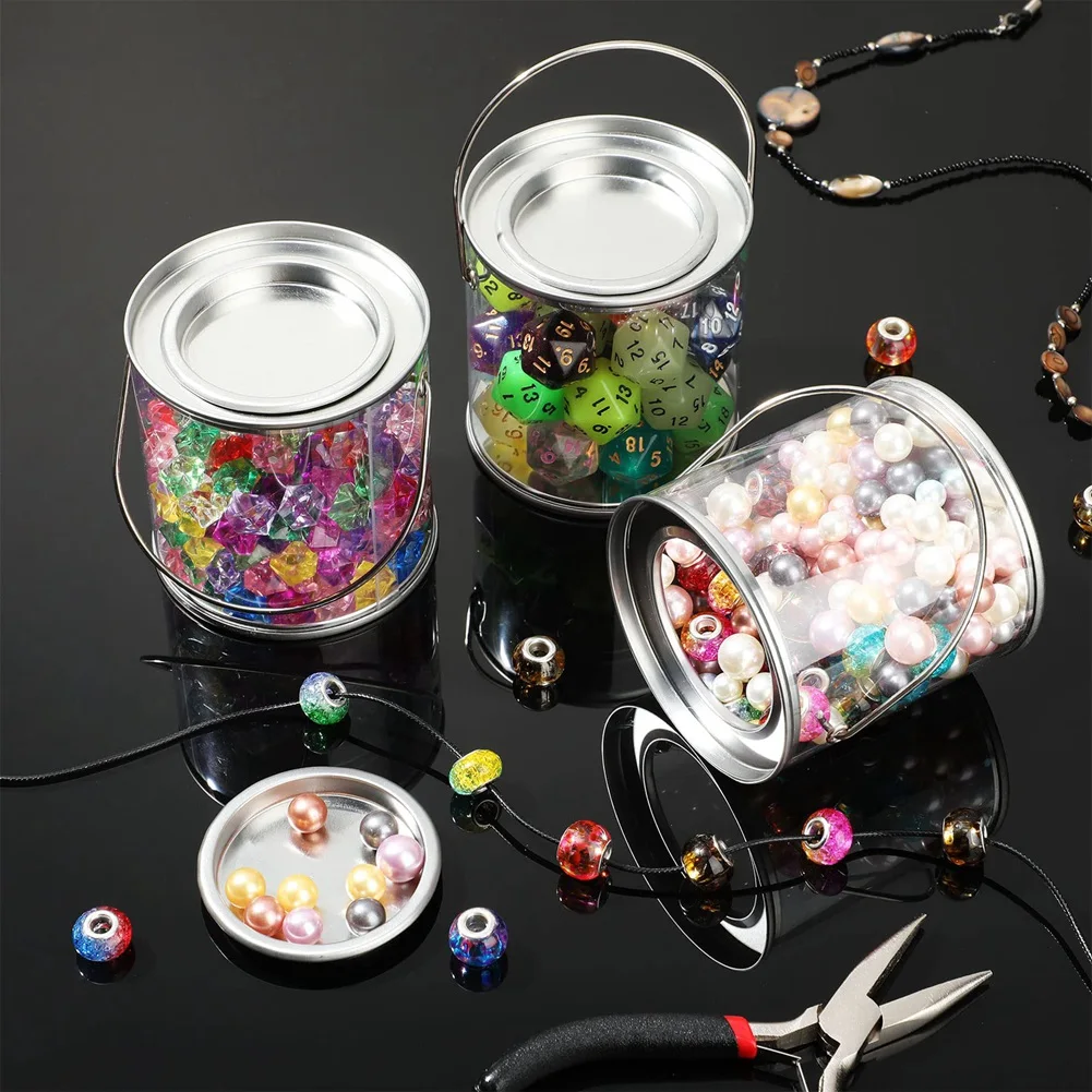 ABJT-페인트 버킷 금속 뚜껑과 손잡이가 있는 투명 버킷 장 투명 플라스틱 버킷 보관용 투명 페인트 캔 8팩