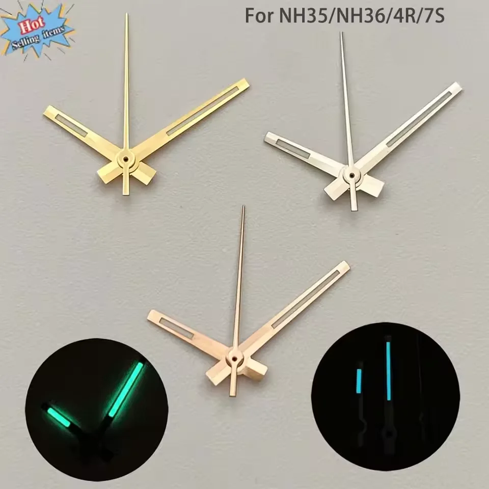 Elegant Rose Gold & Silver Watch Hands with Green Luminous Accents
