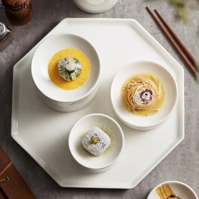 Creative Ceramic Dinner Plates Solid Color Tableware Cooking Dish Pasta Steak Plates Hotel Restaurant Snack Pastry Desserts Tray
