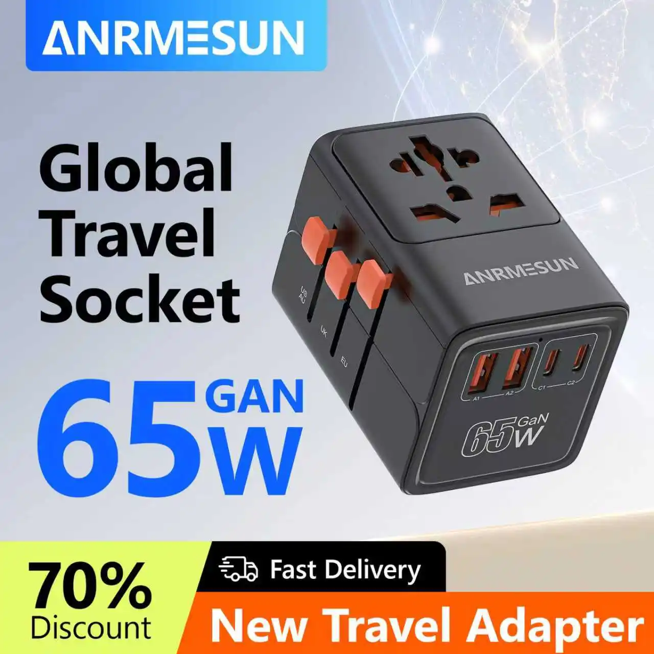 Universal Travel Adapter พร้อมปลั๊กไฟ AC 4 ช่อง 1 พอร์ต USB 2 Type-C PD 25W All-in-one Fast Power Charge บน EU UK US ปลั๊ก AUS ชาร์จ 1