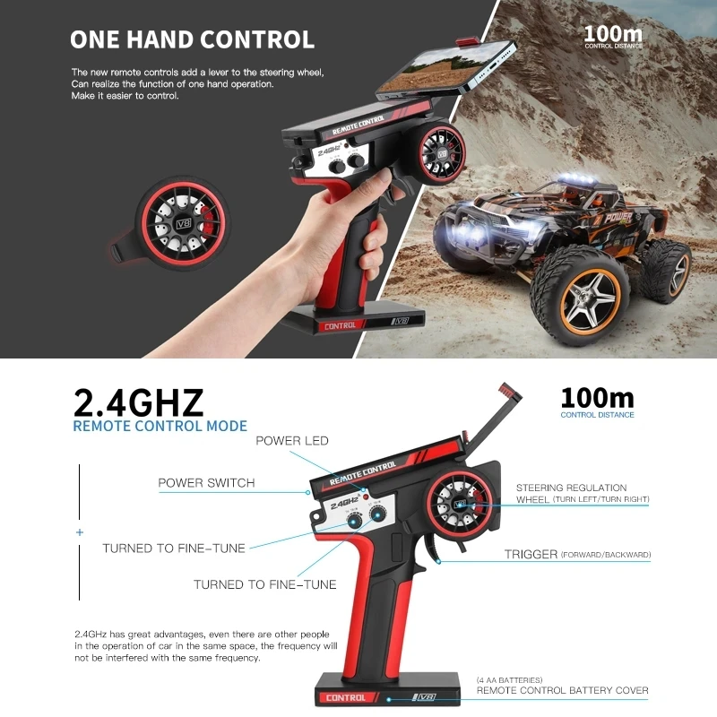 Wltoys 1/10-LEDブラシレスモーター付きプロ用rcカー,4x4,高速