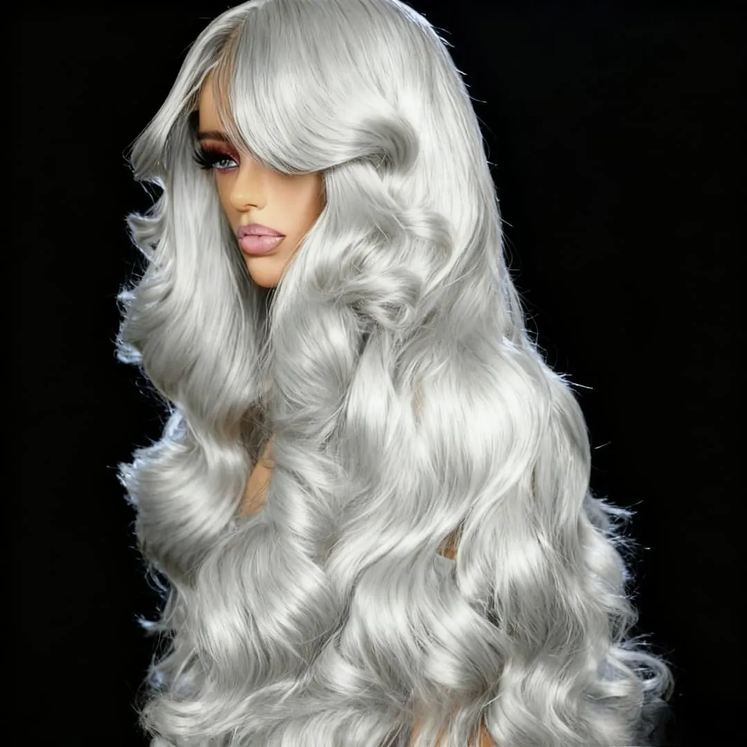 Grey Body Wave Lace Front Wigs 13x4 HD Transparent Lace Frontal Wigs Human Hair 250 Density Hair Lace Front Wig Human Hair 4