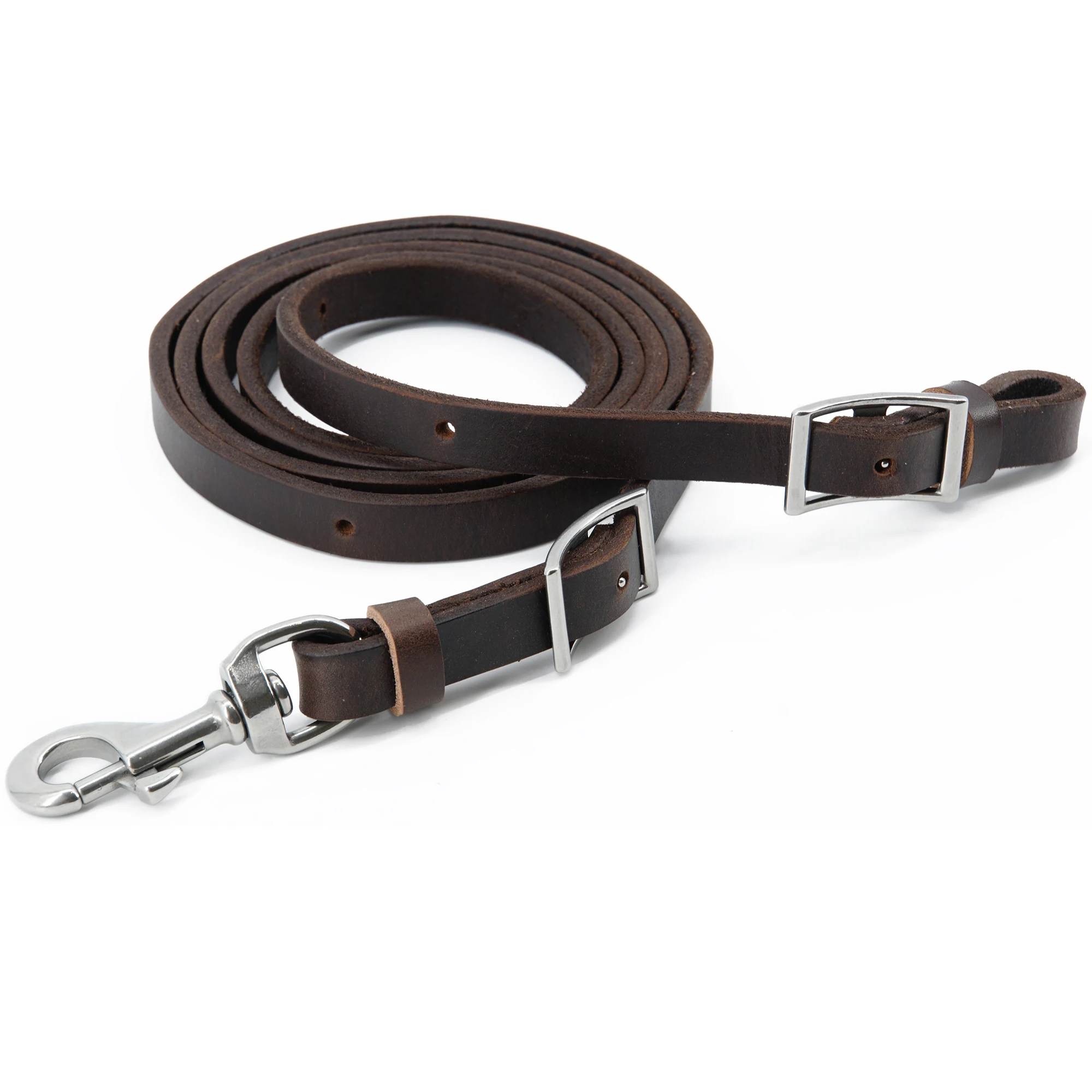 Equestrian Oiled Heavy Harness Roper Rein -Made with Harness Leather, Stainless Steel Hardware 5/8" x 7'