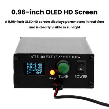 Sintonizzatore d'antenna ATU‑100 Pro Mini automatico per apparecchiature radio 1,8-55 MHz 0,96 pollici con custodia