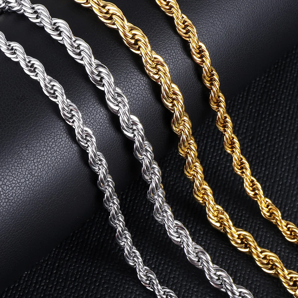 LUXUSTEEL 2/3/4/5mm Rope Chain Necklace Stainless Steel For Women Men Never Fade Waterproof Twist Choker Silver Tone Gold Color - Image 2