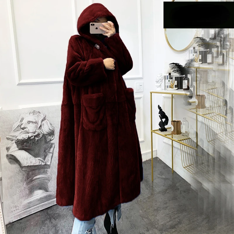 Luxury Brand Winter Long Fur Coat Women Warm Thick Faux Fur Jacket Hooded Chic Robe Buttons Long Sleeve Outerwear New