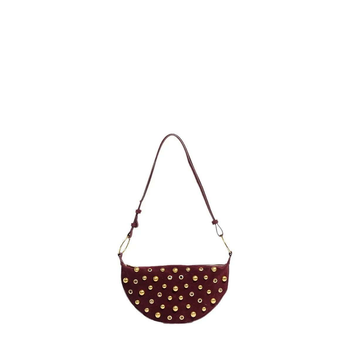 Designer Studded Shoulder  Rivet Crescent Bag 2025 New Women's Metal Underarm  High-end Retro Rivet Polka Dot Shoulder Bag