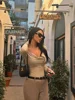 Women's Low Cut Collar Slim Fit Sexy Long Sleeved Spicy Girl Streetwear Top 2024 Spring  Autumn Nightclub Women's T-shirt