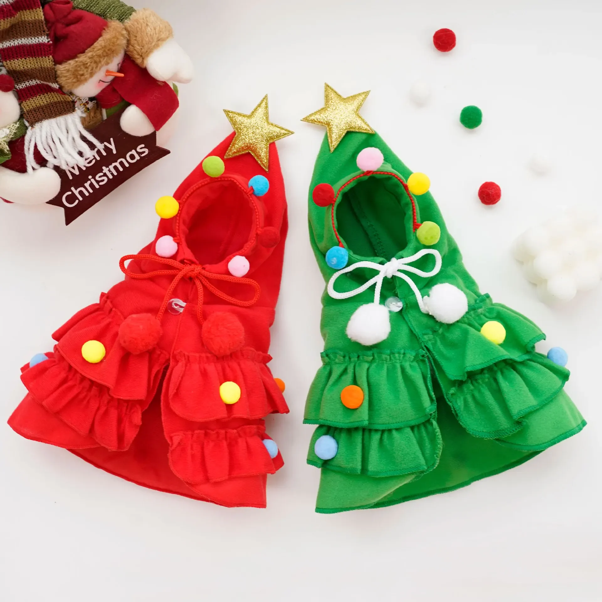 Christmas Pet Ruffles Clothes Dog Cloak Pets Cape Shawl Puppy Cosplay Santa Tree Costume Happy Festival Coat Supplies