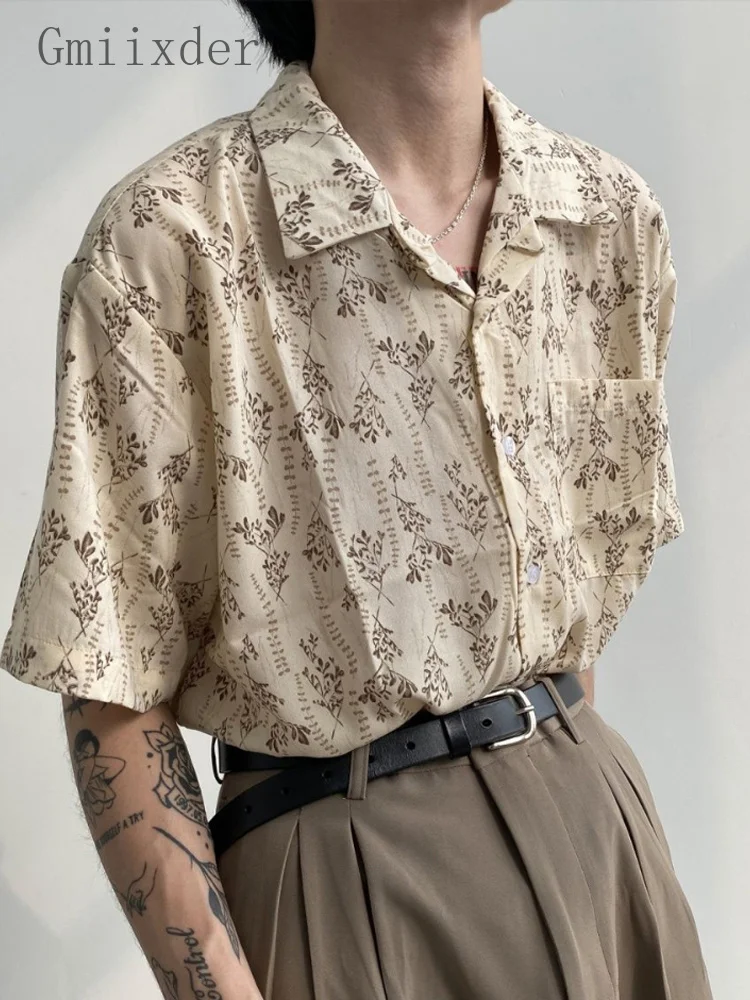 

Summer Vintage Short-sleeved Shirt Men's Japan Retro Cuban Collar Floral Casual Oversize Unisex Elegant Goth Top