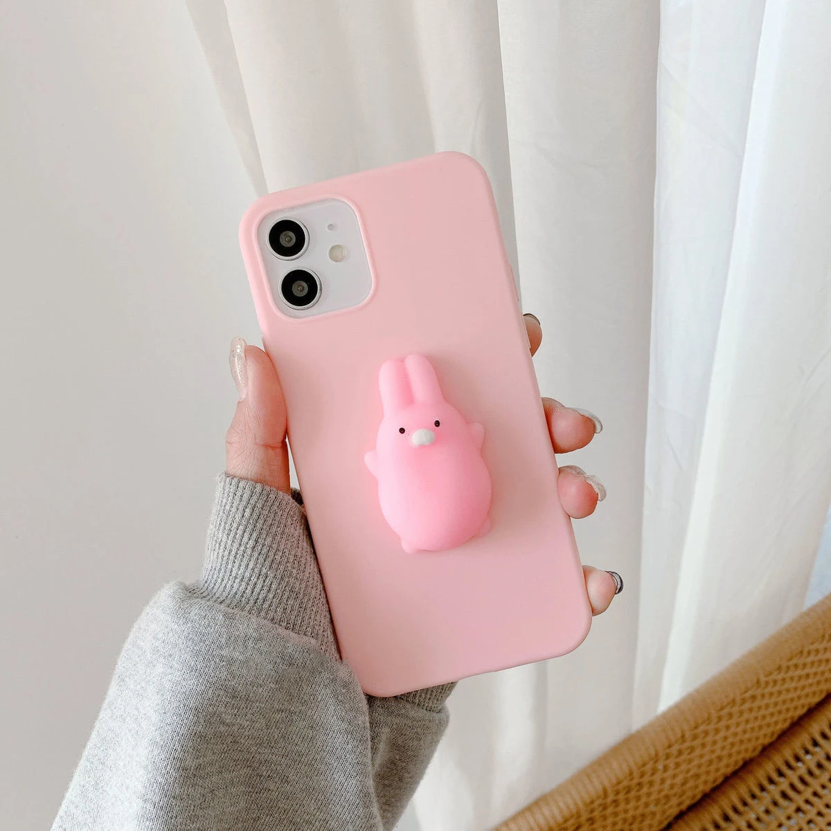 Cartoon 3D Stress-Relief Animal Toy Phone Case - Soft Rabbit & Cat Design Cover