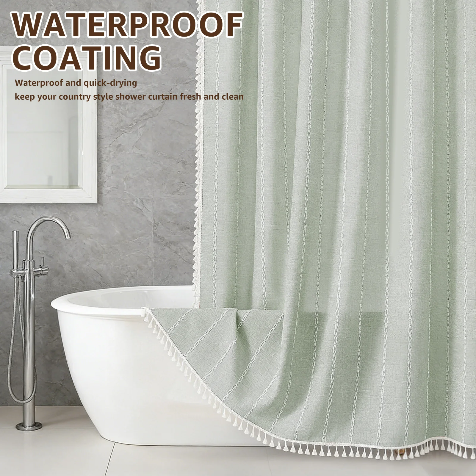 Linen Shower Curtain 72x72 Inch Waterproof and Quick Drying Shower Curtain with Hook Bohemian Style Door Curtain Bathroom Decor