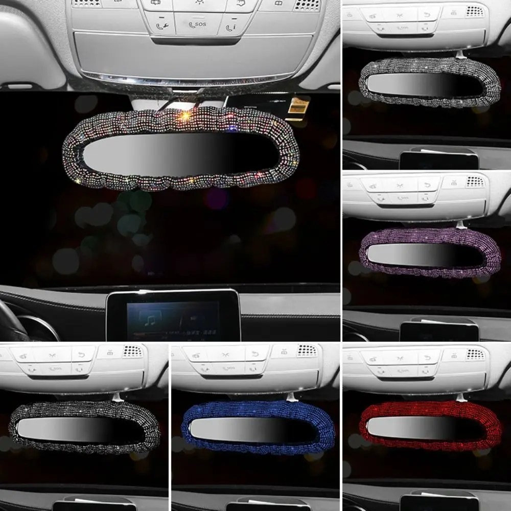 

Rhinestone Rearview Mirror Decor Crystal Diamond Shiny Rearview Mirror Cover Elastic Bling Car Interior Accessories Women