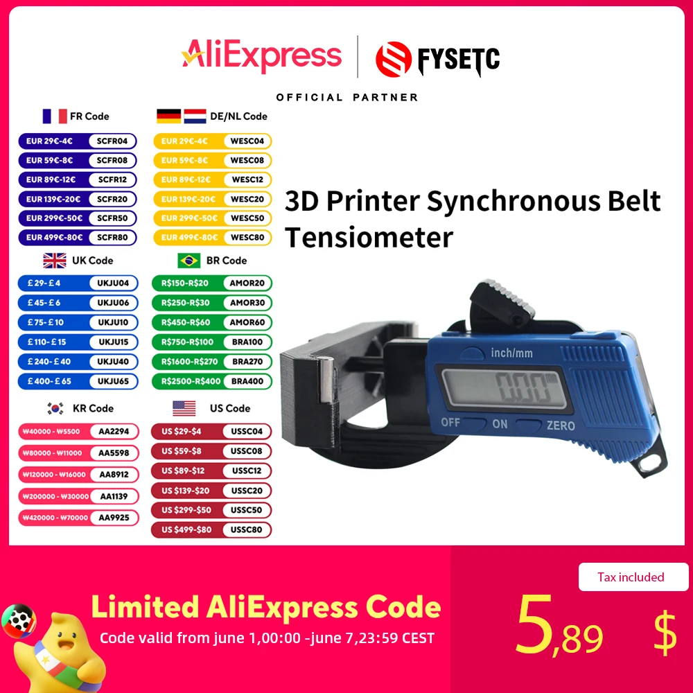 FYSETC Belt Elastic Tensiometer Accurate Synchronous Belt Tension Gauge Tester Detection Measurement for Voron VZBOT 3D Printers