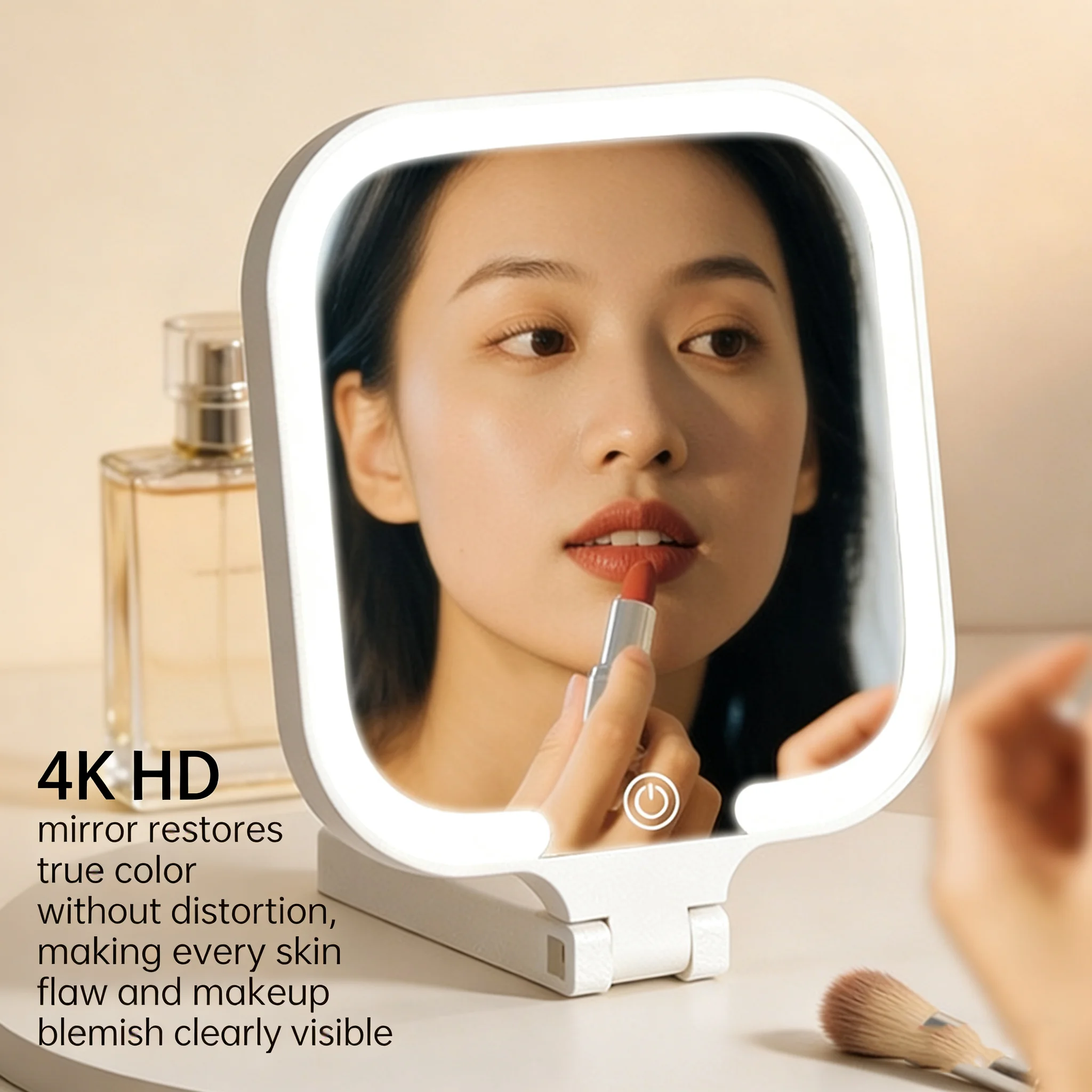 3색 조광 LED 화장 거울,180 °   접이식 터치 컨트롤, 충전식 휴대용 화장 거울 (핸드헬드, 테이블탑 및 여행용)