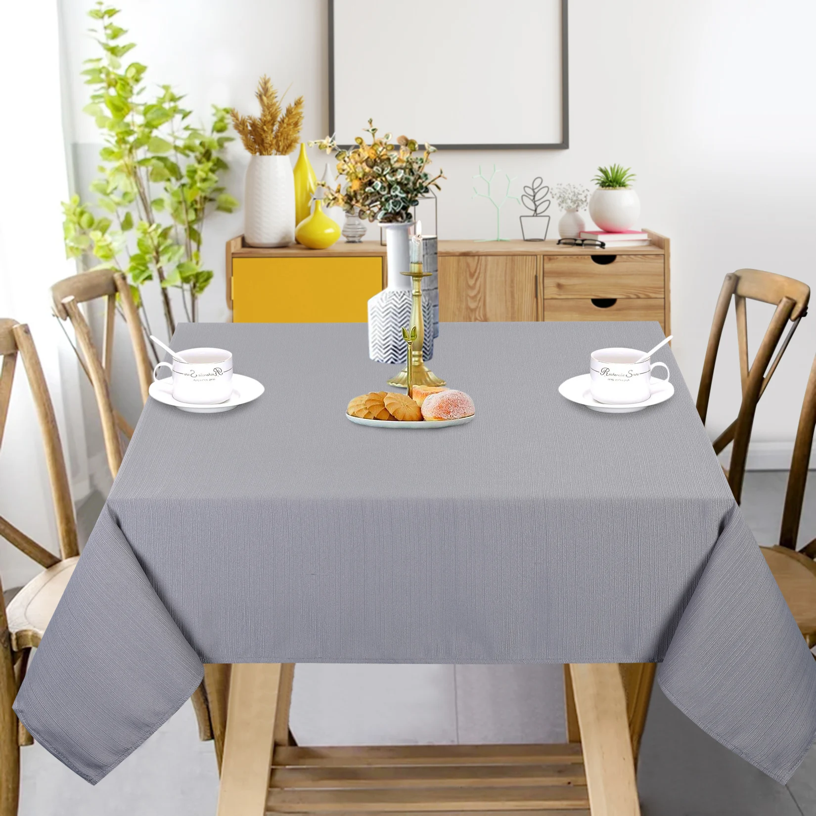 140x140cm Christmas Tablecloth Square Grey Water Resistant Table Cloth ...
