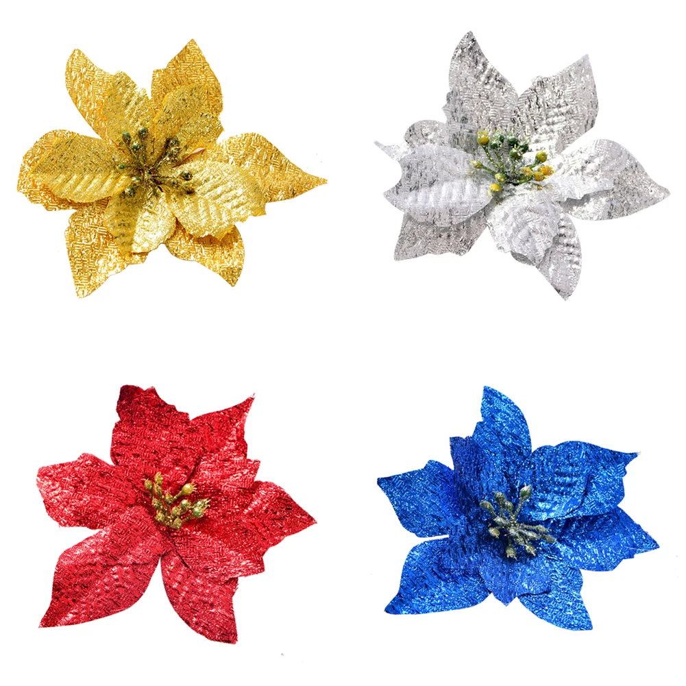 15cm Artifical Christmas Flowers Christmas Tree Decoration Happy New Year Ornaments Xmas Fake Flowers Party Decor