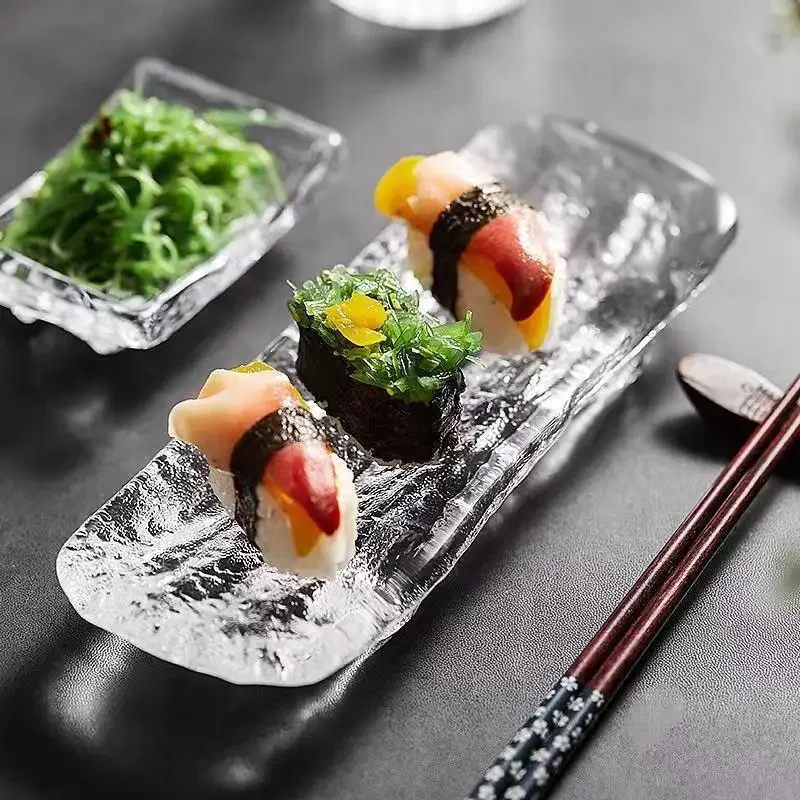 Japanese glass sashimi board, ice river sushi, kitchen dishes, tableware, dinner, cake, restaurant, bar, family garden