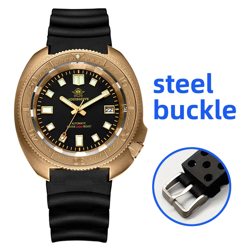 Addies Dive 2104 CUSN8 Men Bronze Watch Brown Leather Strap NH35 Automatic Watch Gold Polished Case 200m Diving Watches 