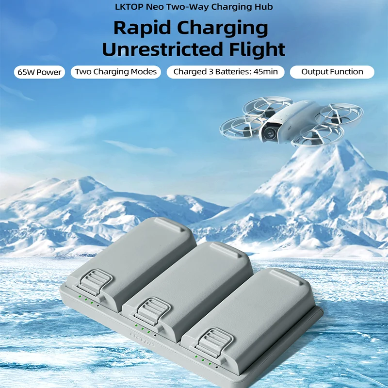 Chargeur triple DJI Neo 65W rapide concentrateur batterie